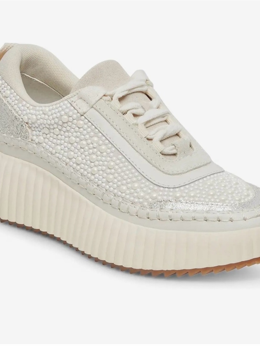 Dolce Vita Ivory Platform Sneaker with Pearl Embellishments